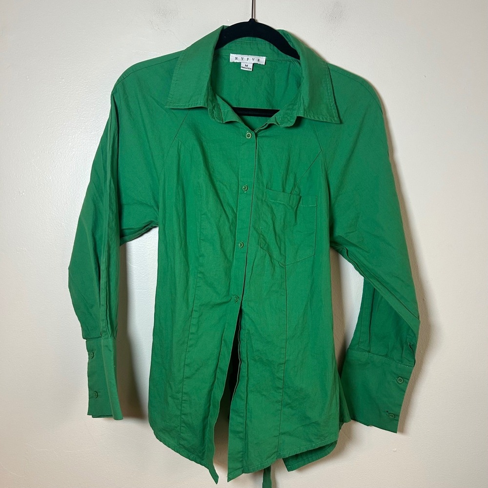 HYFVE Green Button Down Long Sleeve Tie Back Shirt Womens Size M